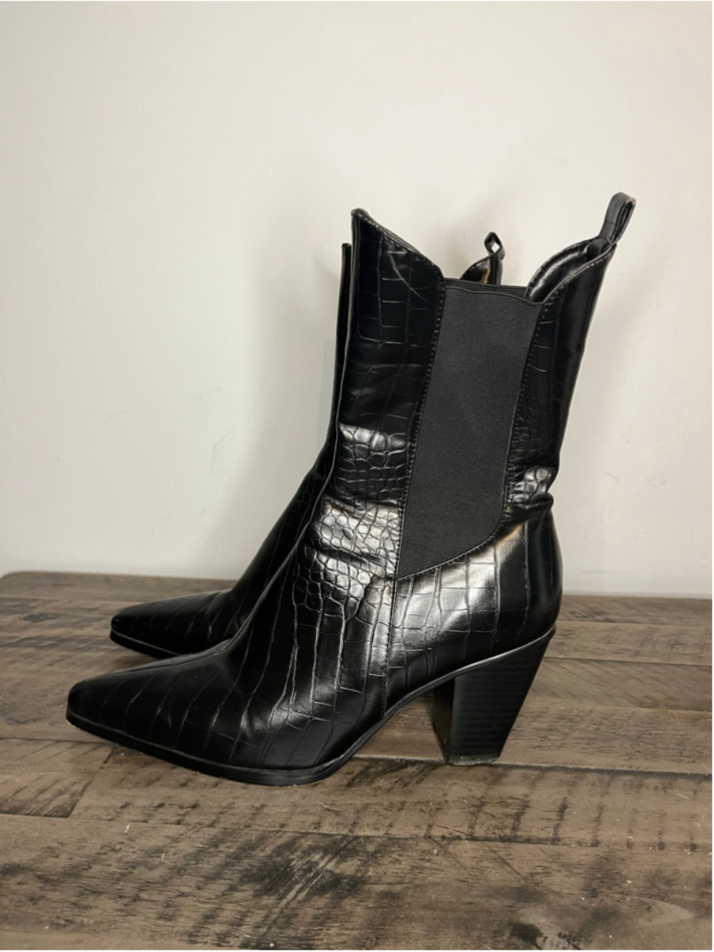 PLT PrettyLittleThing Black Croc Ankle Boots